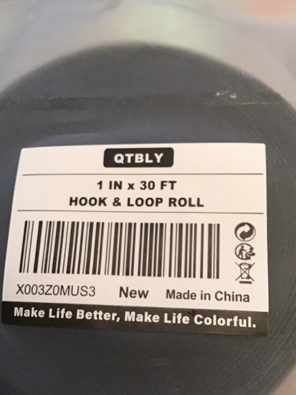 QTBLY Hook & Loop Roll - Black 1 in x 30 ft